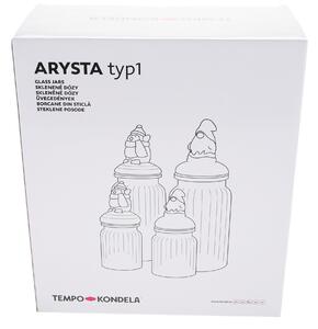 TEMPO-KONDELA ARYSTA TYP 1, Üveg tárolóedények, 4 db-os szett, fehér és piros szalag, üveg/kerámia
