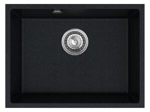 SINK Quality Mosogató Quality Crypton 60, konyhai gránit mosogató 535x400x205 mm + króm szifon, fekete foltos, SKQ-CRY.B.1KBO.60.X