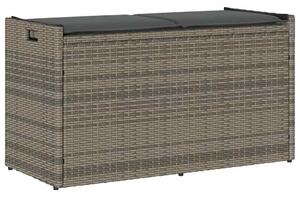 Szürke polyrattan kültéri tárolópad párnával 100 cm