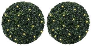 2 db zöld mesterséges boxwood gömbök LED fényekkel 52 cm