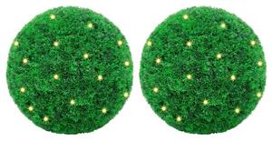2 db zöld mesterséges boxwood gömbök LED fényekkel 27 cm