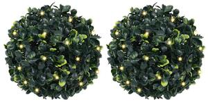 2 db zöld mesterséges boxwood gömbök LED fényekkel 22 cm