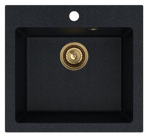 SINK Quality Mosogató minőségi Ferrum 50, konyhai gránit mosogató 490x450x195 mm + arany szifon, brokát, SKQ-FER.B.1K50.XG