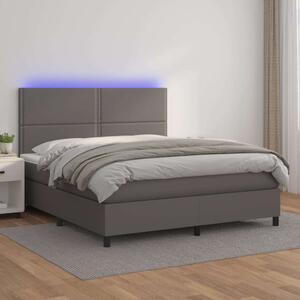 VidaXL szürke műbőr rugós ágy matraccal és LED-del 140x190 cm