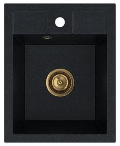 SINK Quality Mosogató Quality Ferrum 40, konyhai gránit mosogató 400x500x195 mm + arany szifon, fekete foltos-Brocade, SKQ-FER.B.1K40.XG
