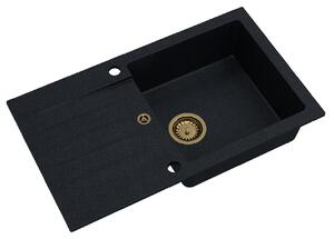 SINK Quality Mosogató Quality Natalie, konyhai gránit mosogató 770x450x170 mm + arany szifon, fekete foltos-BROKÁD, SKQ-NAT.B.1KDO.XG