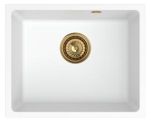 SINK Quality Mosogató minőségi Crypton 55, konyhai gránit mosogató 460x375x205 mm + arany szifon, fehér, SKQ-CRY.W.1KBO.55.XG