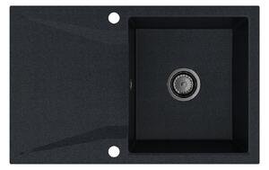 SINK Quality Mosogató Minőségi Obszidián, konyhai gránit mosogató 790x500x210 mm + fekete szifon, fekete foltos-Brocade, SKQ-OBS.B.1KDO.XB