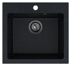 SINK Quality Mosogató Quality Ferrum 50, konyhai gránit mosogató 490x450x195 mm + fekete szifon, brokát, SKQ-FER.B.1K50.XB