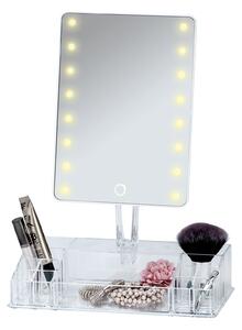 Asztali Kozmetikai Tülör, LED Világítással és Műanyag Rendszerezővel, Farnese Átlátszó, H27xSz16xM36 cm