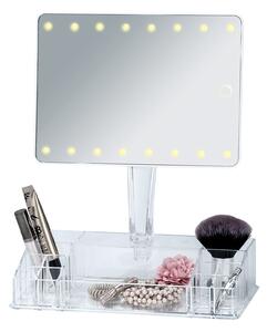 Asztali Kozmetikai Tülör, LED Világítással és Műanyag Rendszerezővel, Farnese Átlátszó, H27xSz16xM36 cm