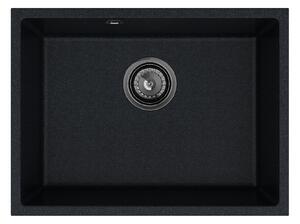 SINK Quality Mosogató Quality Crypton 60, konyhai gránit mosogató 535x400x205 mm + fekete szifon, fekete foltos, SKQ-CRY.B.1KBO.60.XB