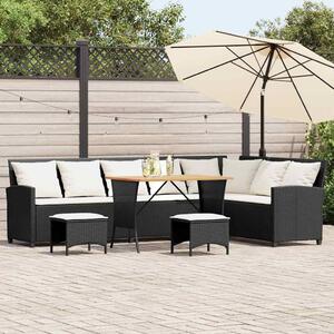 4 részes fekete polyrattan kerti ülőgarnitúra párnával L-alakú