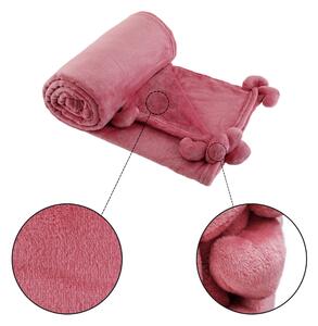 TEMPO-KONDELA ASTANA, plüss takaró bojtokkal, rózsaszín, 150x200 cm