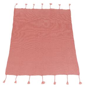 TEMPO-KONDELA KALANE, luxus kötött takaró bojttal, rózsaszín, 150x200 cm