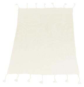 TEMPO-KONDELA KALANE, luxus kötött takaró bojttal, krémszínű, 150x200 cm