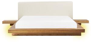 Ágy LED világítással Műbőr ZEN 160 x 200 cm Természetes kőris
