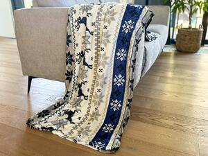 WINTER fehér-kék karácsonyi mikroplüss takaró Méret: 160 x 200 cm