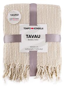 TEMPO-KONDELA TAVAU, kötött takaró bojttokkal, bézs/mintás, 150x200 cm