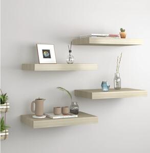 4 db tölgyszínű MDF lebegő fali polc 40 x 23 x 3,8 cm
