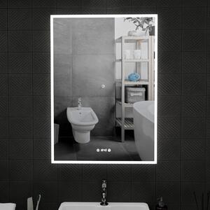 70x90cm álló fürdőszobai LED tükör | Páramentesítő funkció - Óra - Fényerő és színhőmérséklet szabályozás