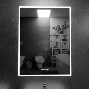 60x80cm álló fürdőszobai LED tükör | Páramentesítő funkció - Óra - Fényerő és színhőmérséklet szabályozás