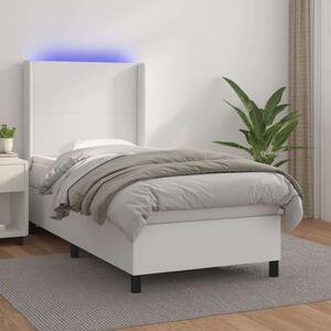 VidaXL Ágy - 90x200 cm - Fehér Műbőr - LED-es
