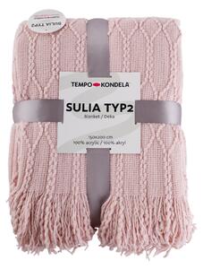 TEMPO-KONDELA SULIA TYP 2, kötött takaró bojttokkal, világos rózsaszín, 150x200 cm