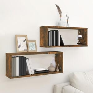 2 db füstös tölgy színű szerelt fa fali kockapolc 60x15x23 cm