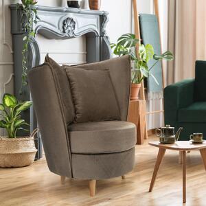 KONDELA Fotel Art Deco stílusban, taupe barnásszürke Paros szövet/tölgy, ROUND NEW