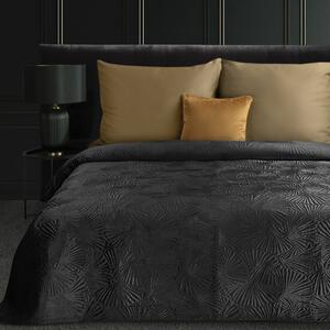 Fekete ágytakaró finom bársonyból, gingko leveles mintával Szélesség: 220 cm | Hossz: 240 cm