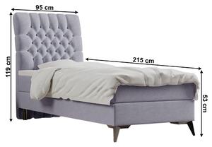 KONDELA Boxspring ágy, egyszemélyes, szürke, 90x200, jobbos, BARY
