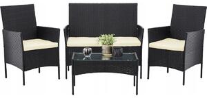 Aldotrade GardenLine rattan kerti szett, fekete + krémszínű karfák