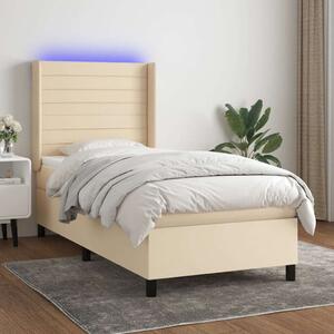 VidaXL LED-es Ágy - Rugós Matraccal - Krémszínű - 90x200 cm