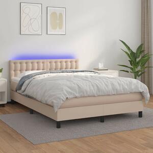 VidaXL Ágy - Cappuccino Műbőr - 140x200 cm - LED-es