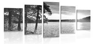 5 részes kép naplemente tó fölött fekete fehérben