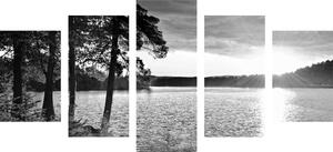 5 részes kép naplemente tó fölött fekete fehérben