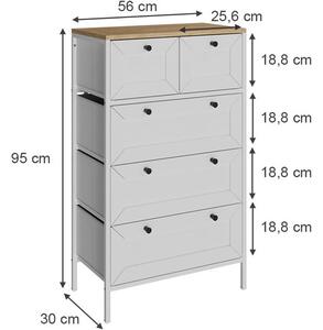 Vicco Belaro 5 fiókos komód – fehér, 56 × 30 × 95 cm