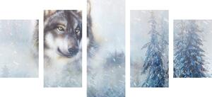 5 részes kép farkas havas erdőben