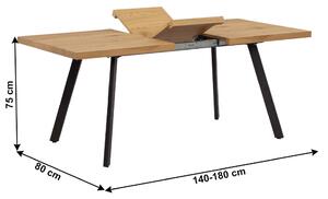KONDELA Étkezőasztal, összecsukható, tölgy/fém, 140-180x80 cm, AKAIKO