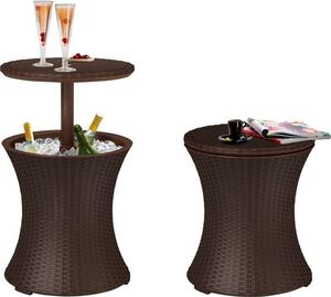 Bár Keter® COOL BAR RATTAN, barna, multifunkciós, kerti asztal, kerek, 490x490x570/820 mm