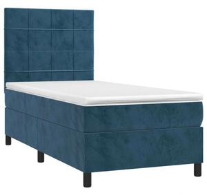 VidaXL sötétkék bársony rugós és LED-es ágy matraccal 90x190 cm