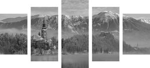 5 részes kép templom a Bledi tónál Szlovéniában