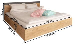 KONDELA Dupla ágy, 160x200, tölgy artisan/grafit, GABRIELA