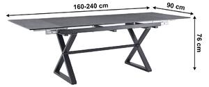 KONDELA Kihúzható étkezőasztal, szürke/fekete, 160-240x90x76 cm, LUXOL