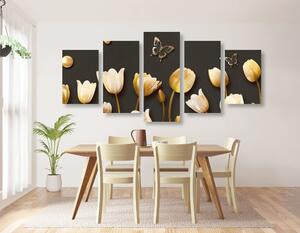 5 részes kép tulipánok arany elemekkel