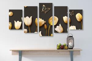 5 részes kép tulipánok arany elemekkel