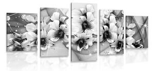 5 részes kép virágok absztrak háttérrel fekete fehérben