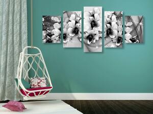 5 részes kép virágok absztrak háttérrel fekete fehérben