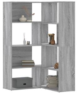 4 szintes szürke szerelt fa sarokkönyvespolc 85x85x140 cm